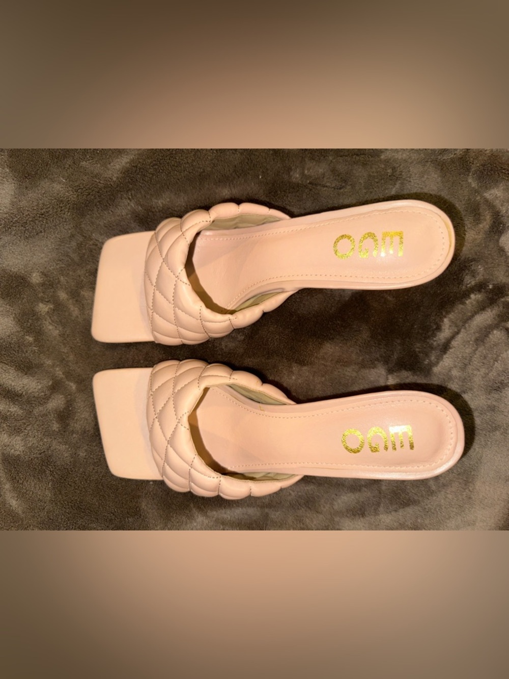 Quilted Square-Toe Slide Heels in Blush Pink